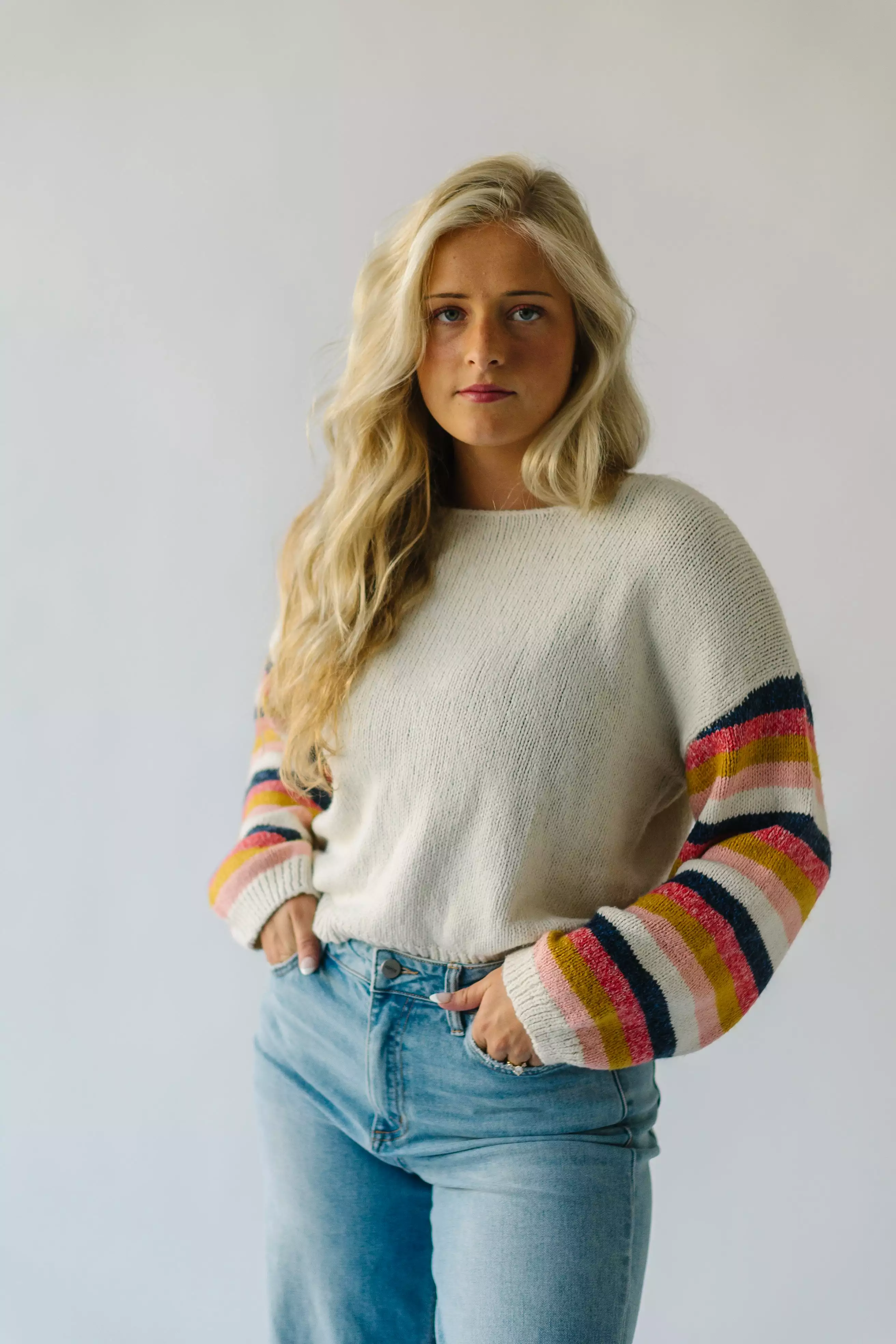 The Reden Woven Striped Sweater in Ivory Multi