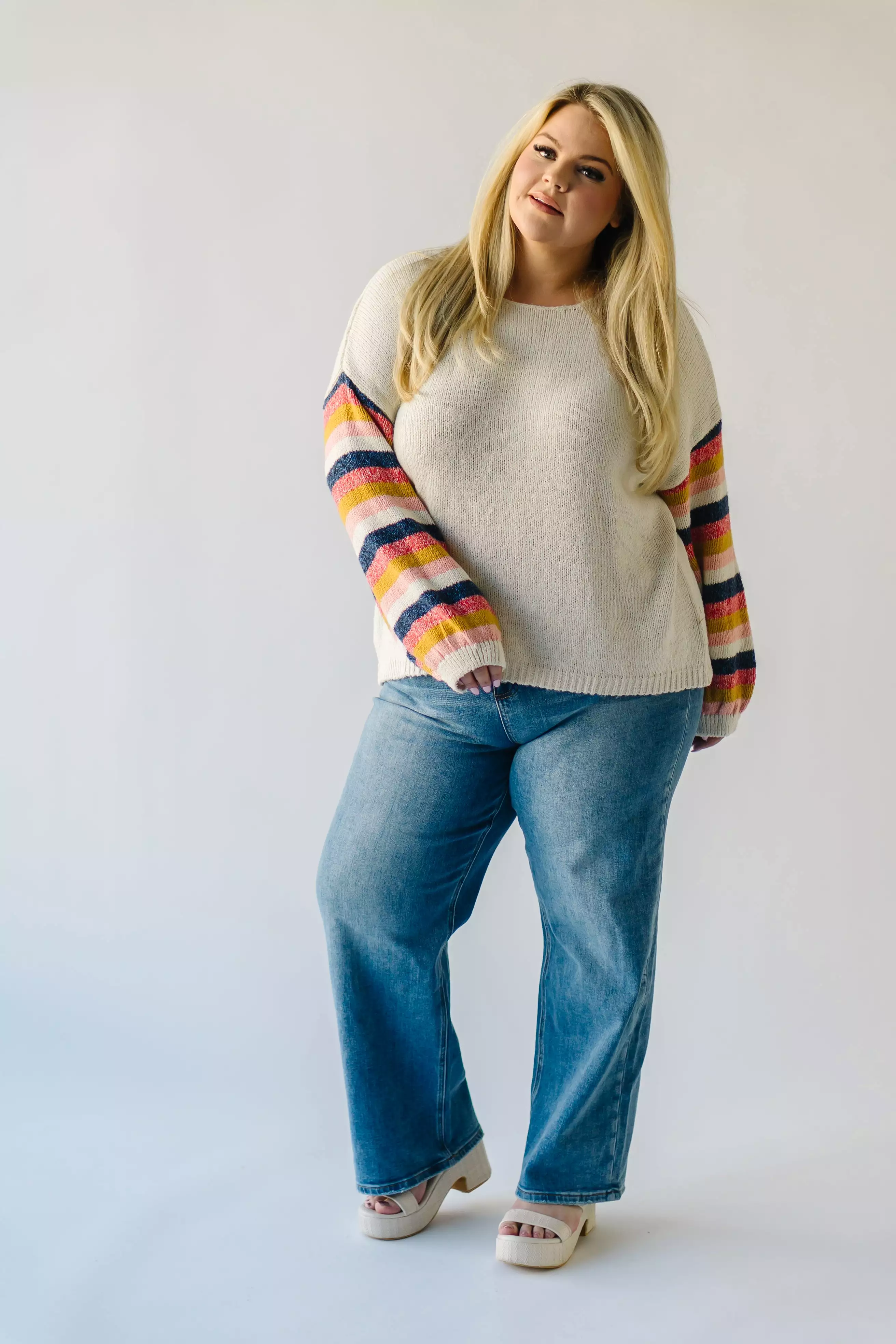 The Reden Woven Striped Sweater in Ivory Multi