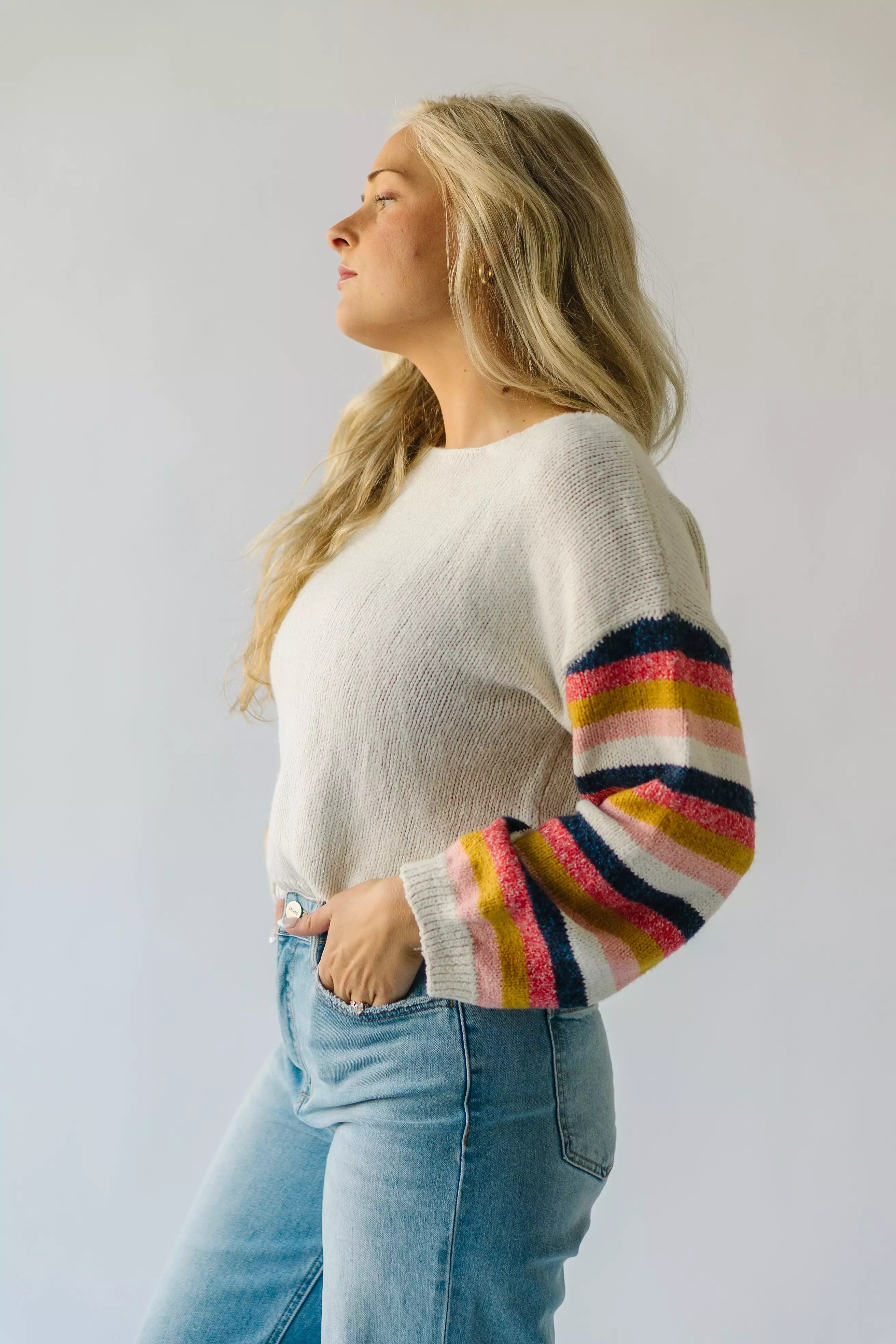 The Reden Woven Striped Sweater in Ivory Multi