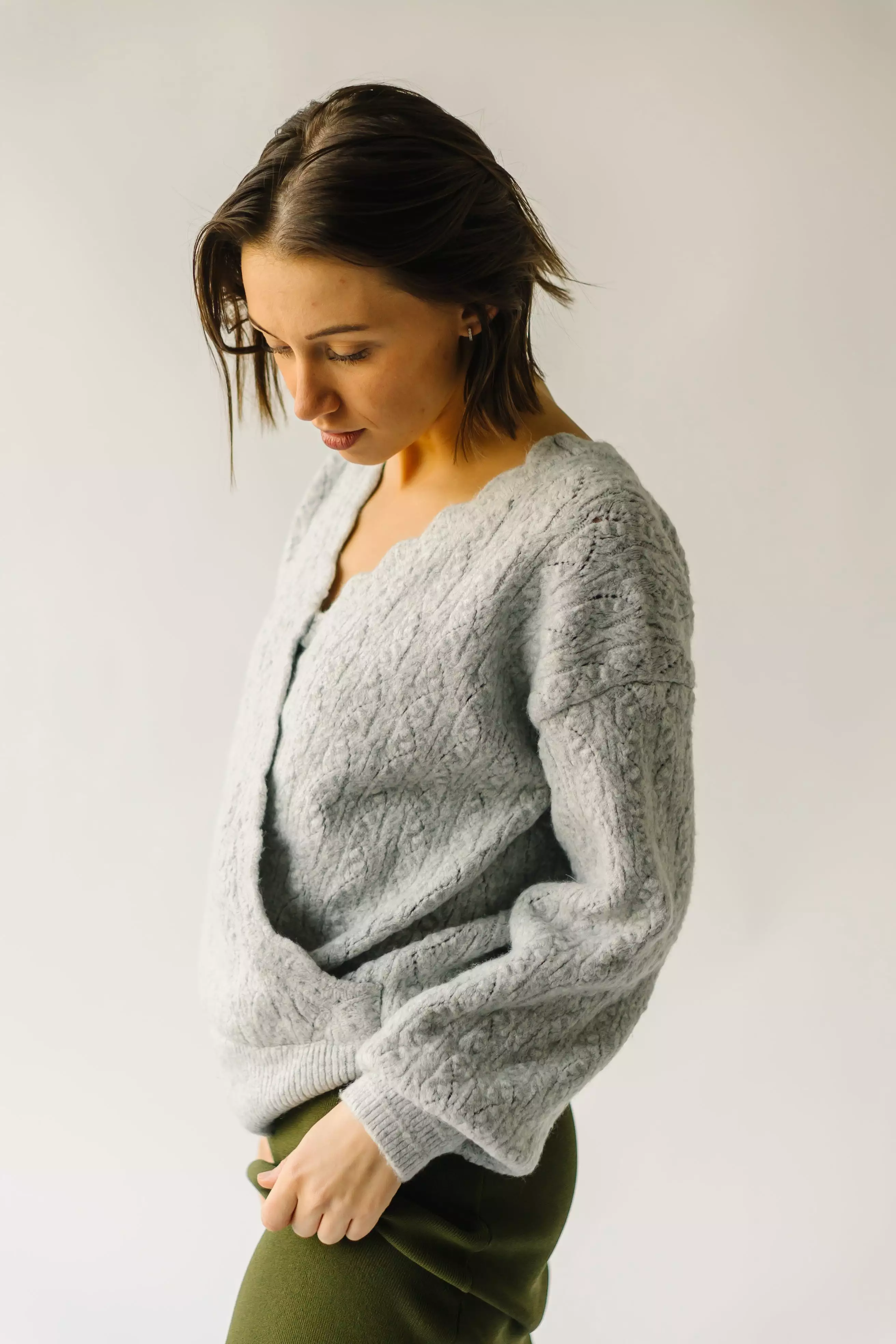 The Tagger Knit Wrap Sweater in Heather Grey