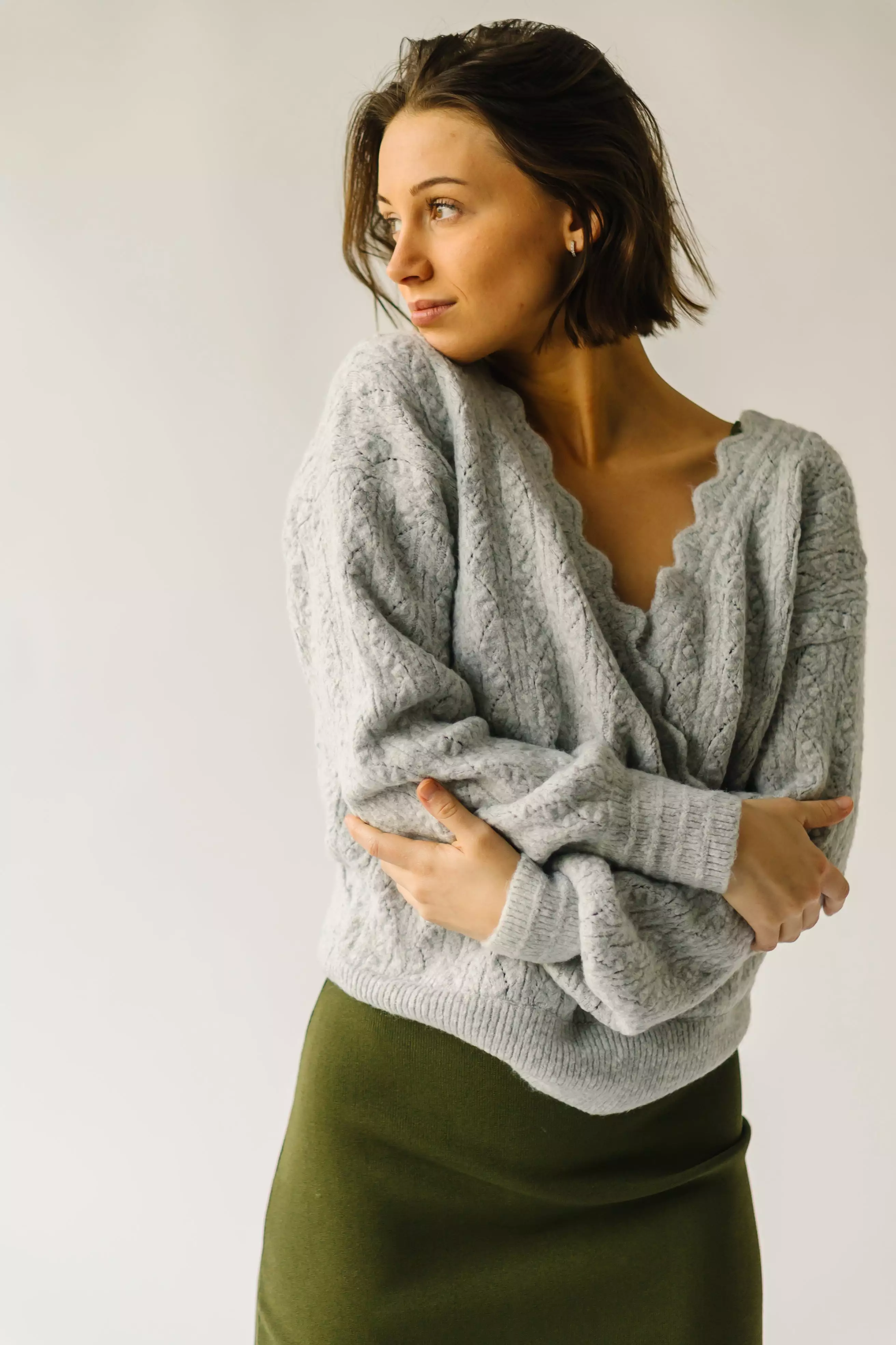 The Tagger Knit Wrap Sweater in Heather Grey