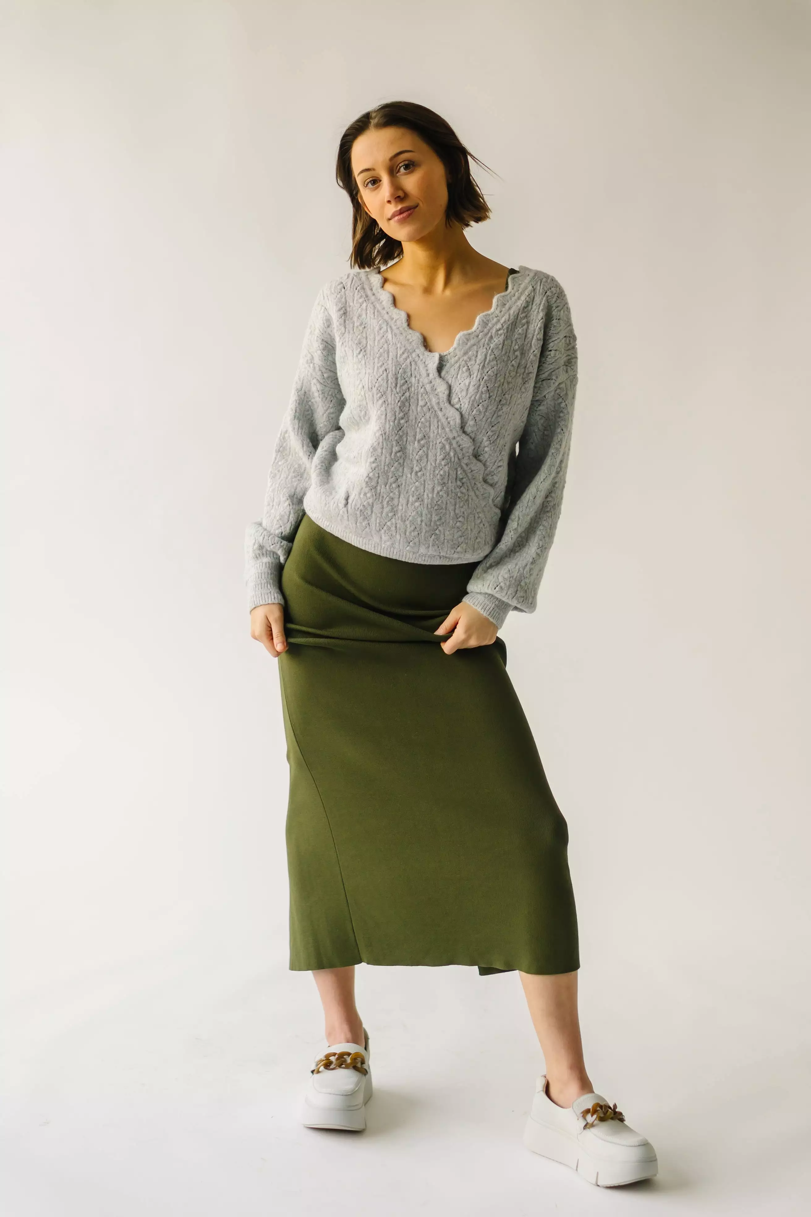 The Tagger Knit Wrap Sweater in Heather Grey