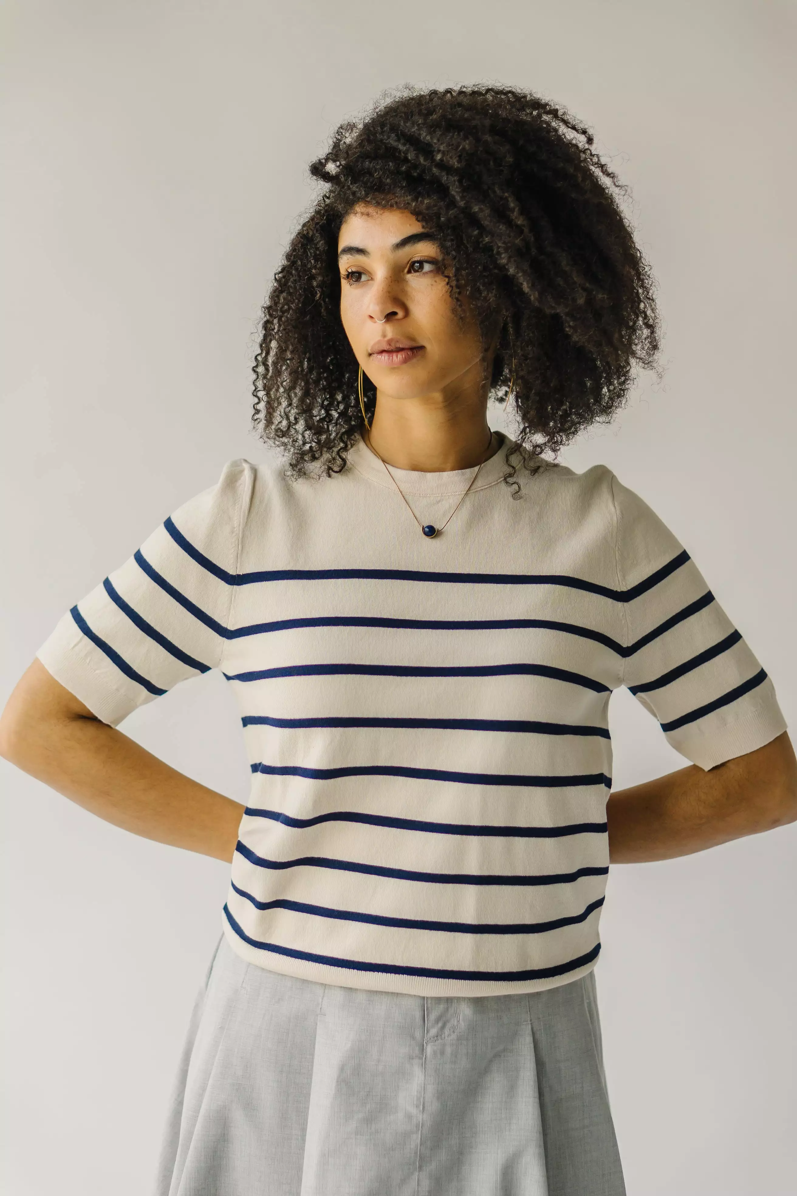 The Torin Striped Sweater in Ivory + Navy