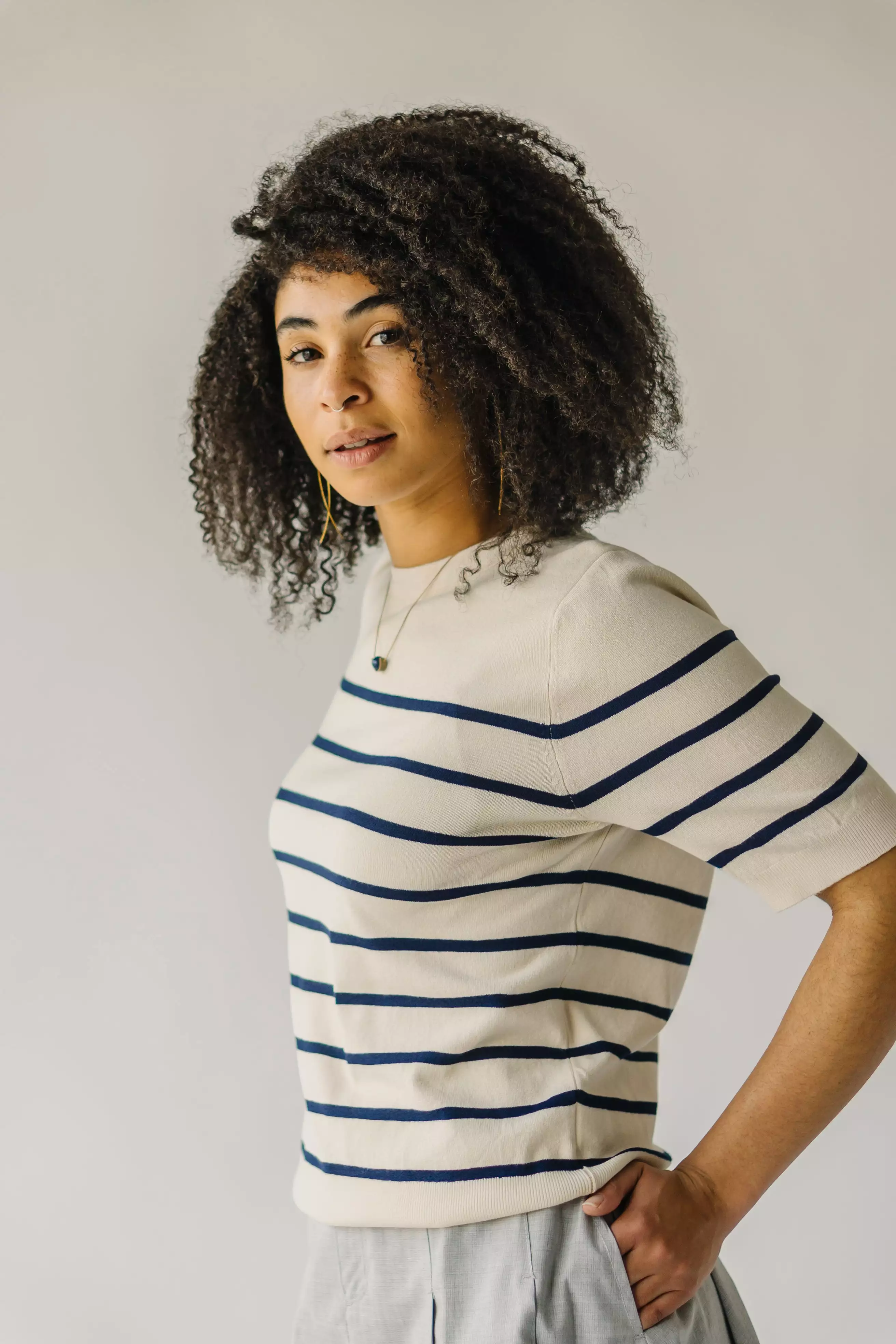 The Torin Striped Sweater in Ivory + Navy