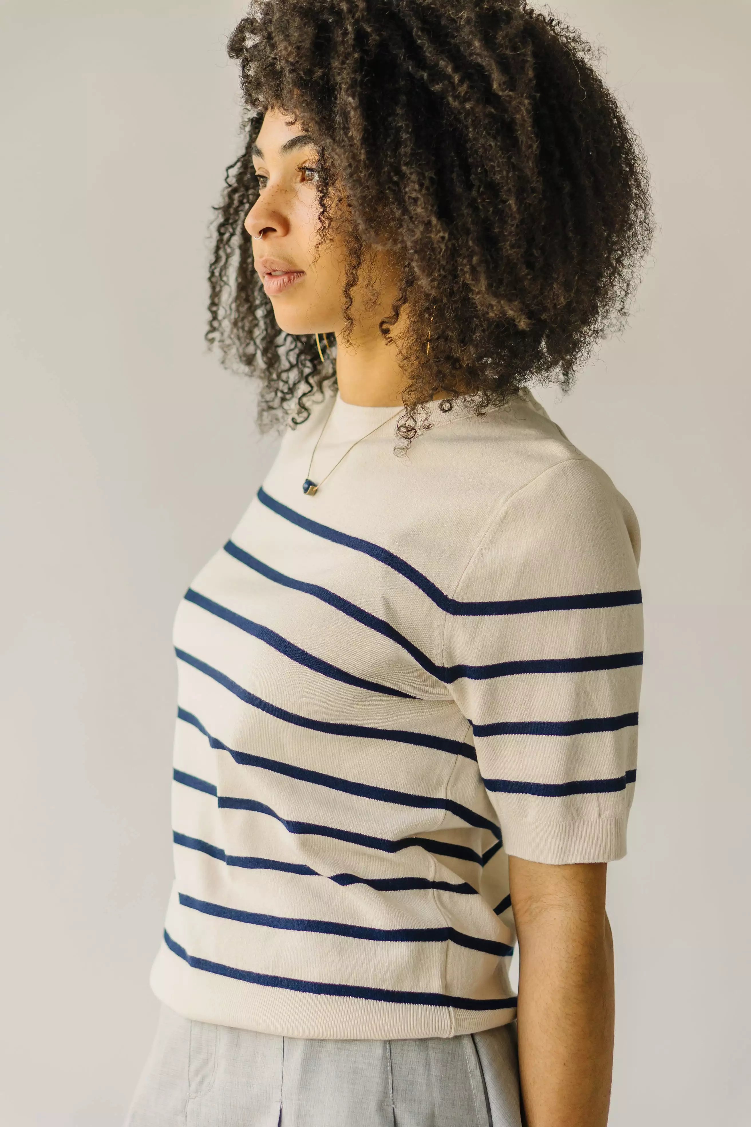 The Torin Striped Sweater in Ivory + Navy