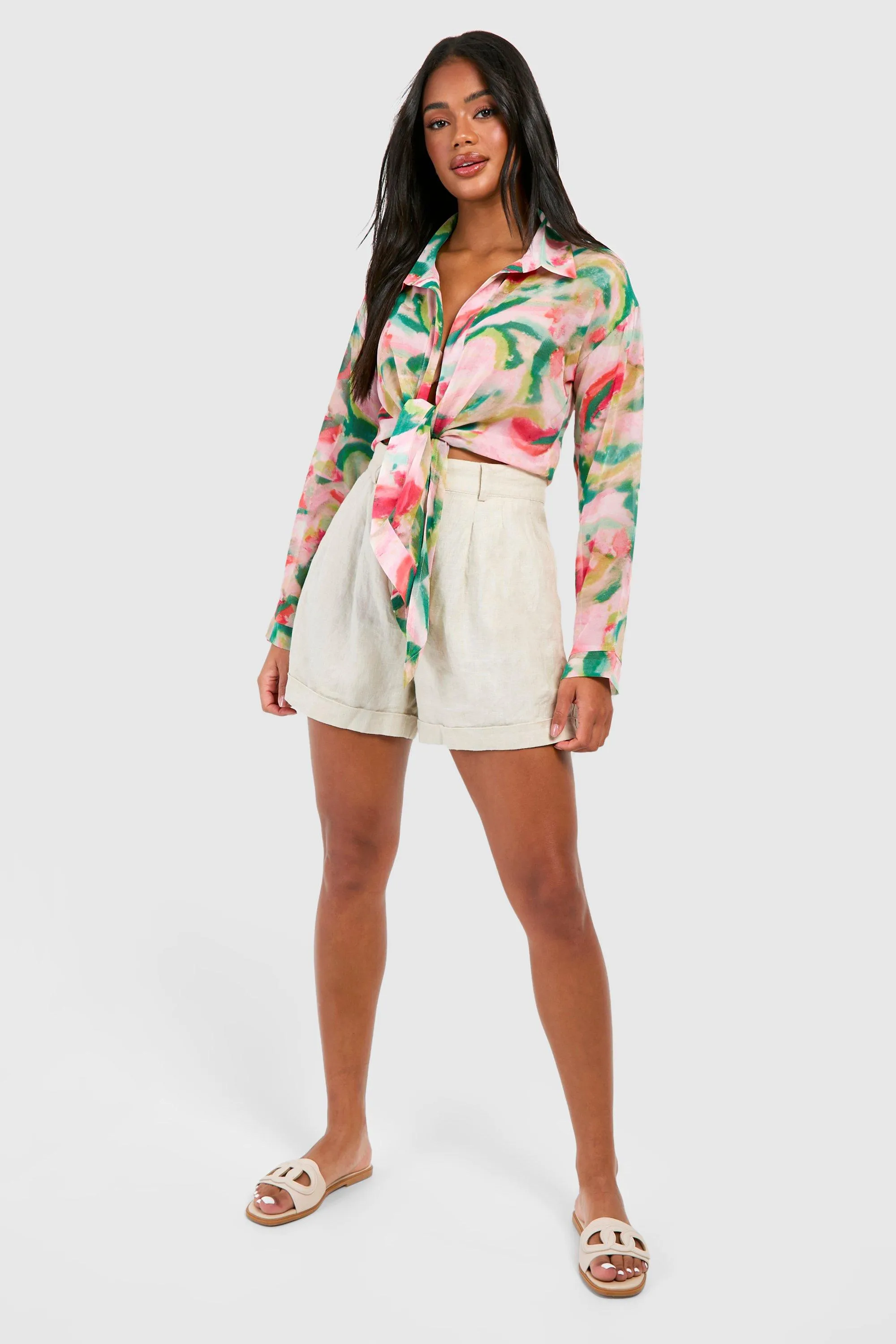 Tops | Chiffon Print Tie Blouse | boohoo