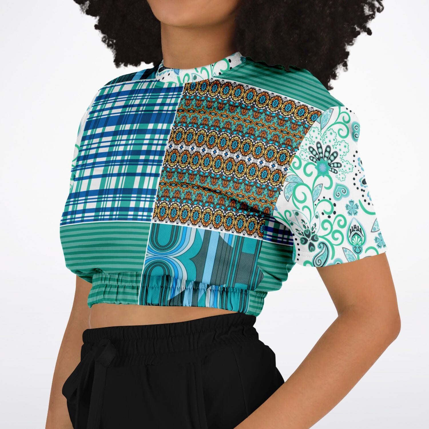 Turquoise Tonight Short Sleeve Cropped Eco-Poly Sweater