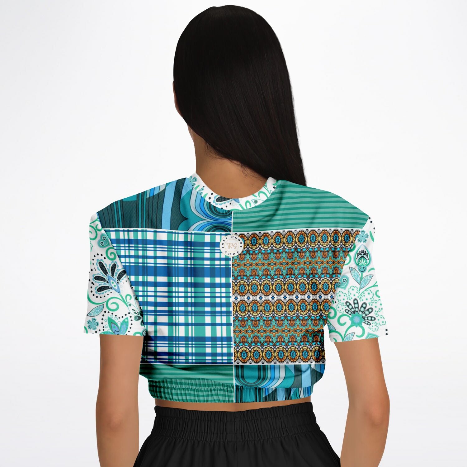 Turquoise Tonight Short Sleeve Cropped Eco-Poly Sweater