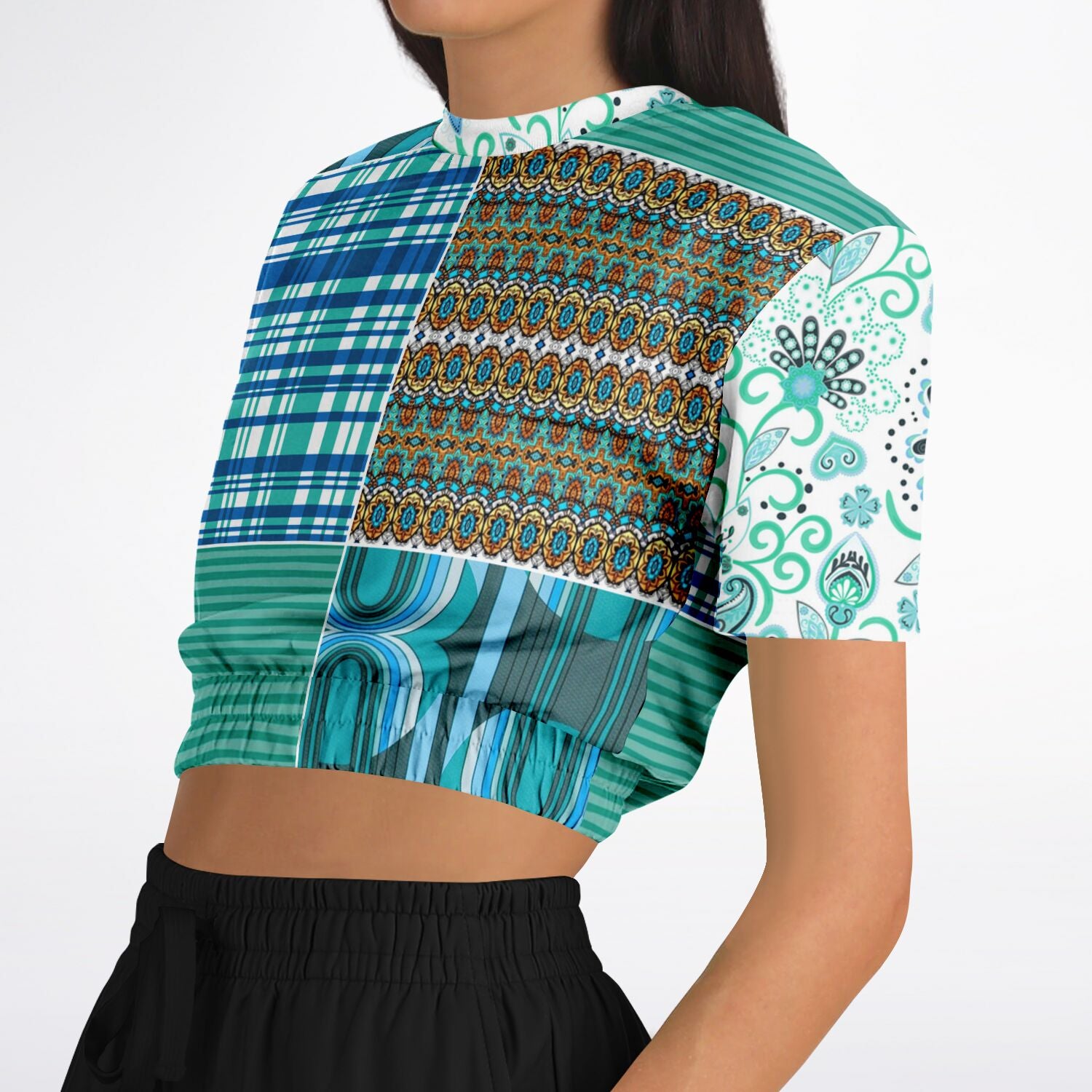 Turquoise Tonight Short Sleeve Cropped Eco-Poly Sweater