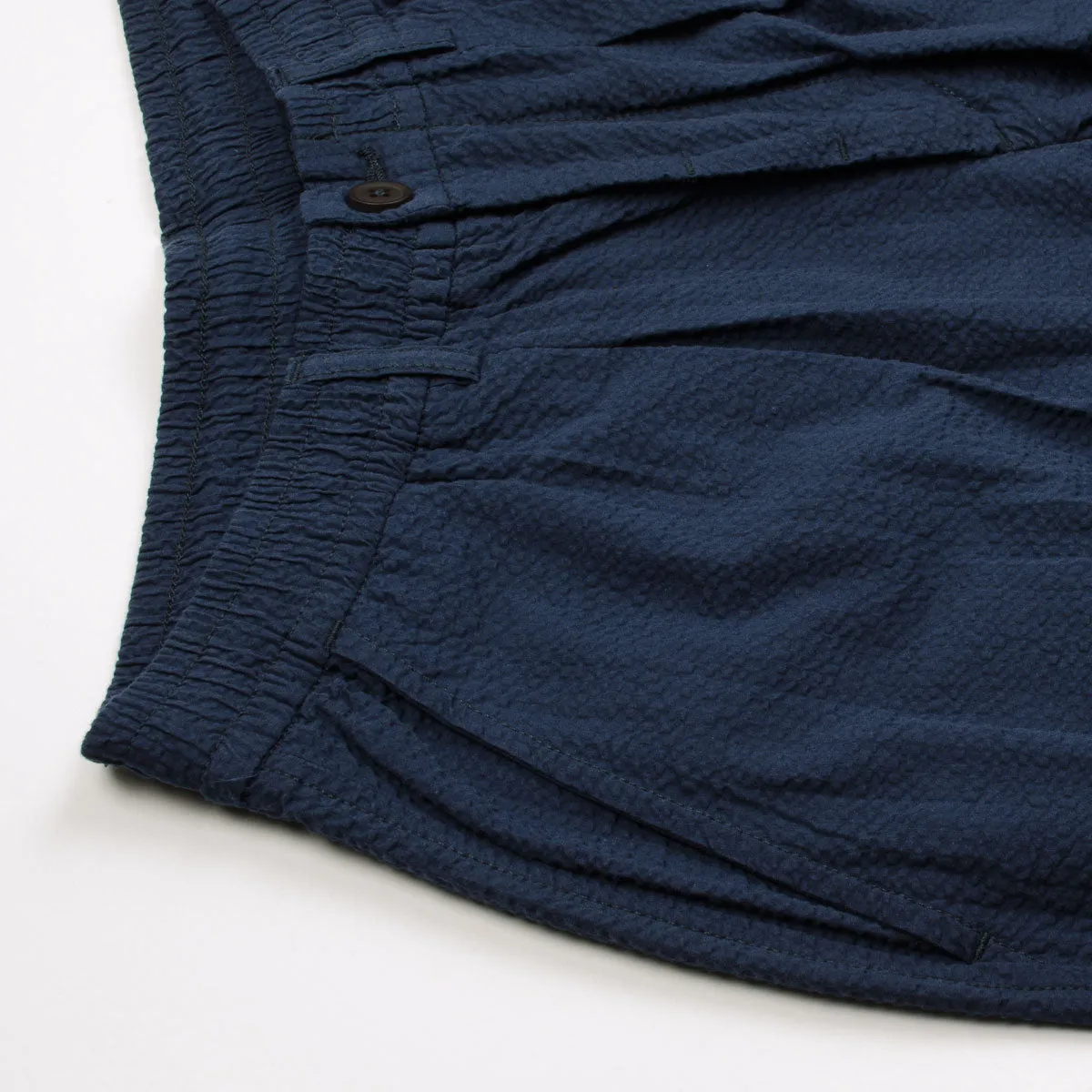 Universal Works - Pleated Track Short Cotton Seersucker - Navy