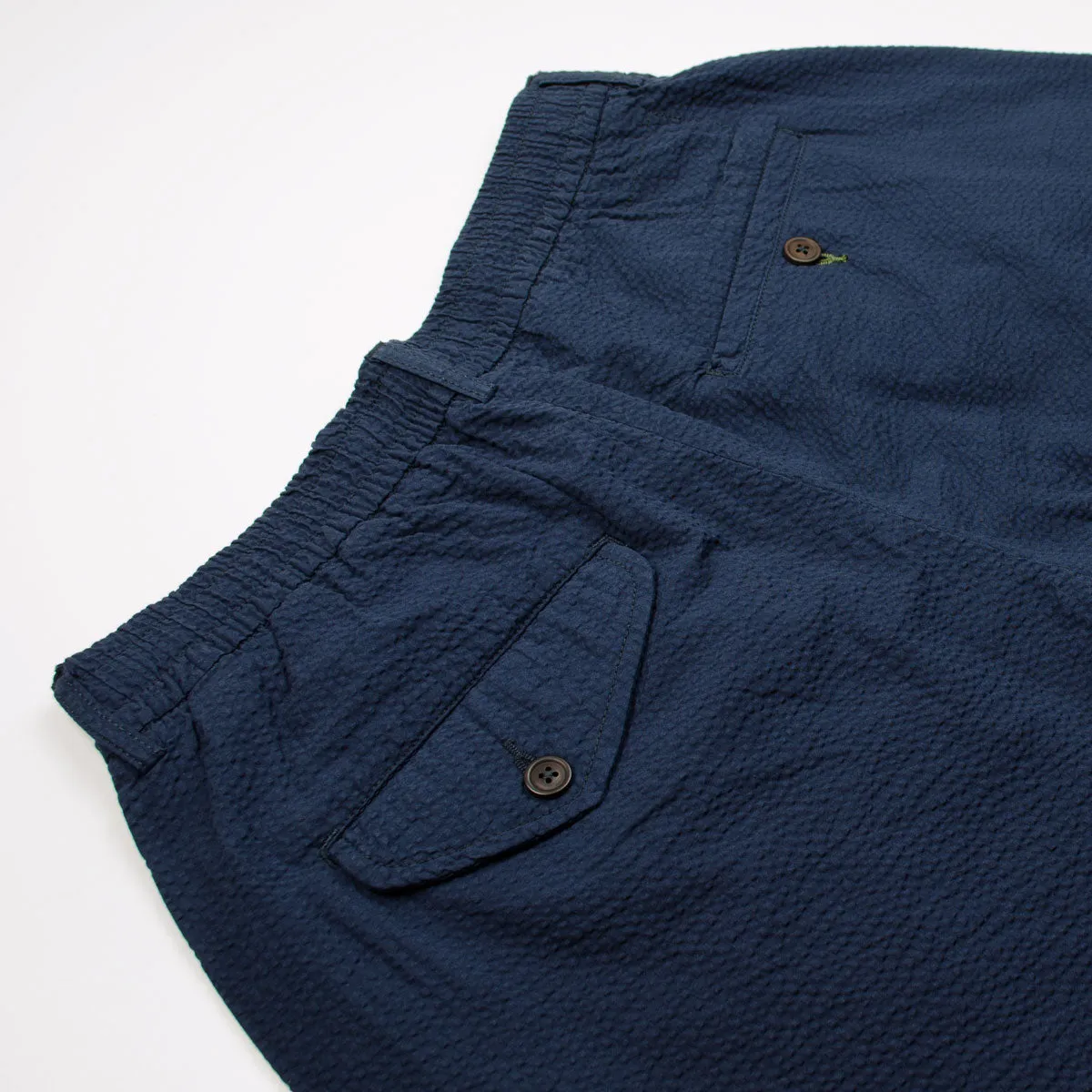 Universal Works - Pleated Track Short Cotton Seersucker - Navy