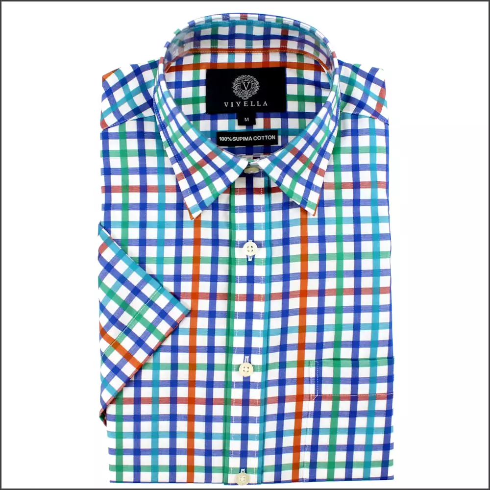 Viyella Blue checked  Cotton Short Sleeve shirt.