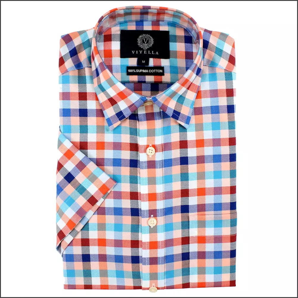 Viyella Red & Blue  Checked  Cotton Short Sleeve.