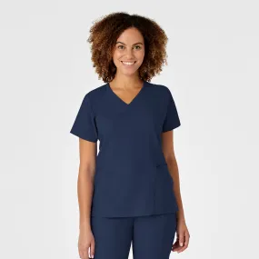 W123 Women's Mock Wrap Scrub Top - Navy