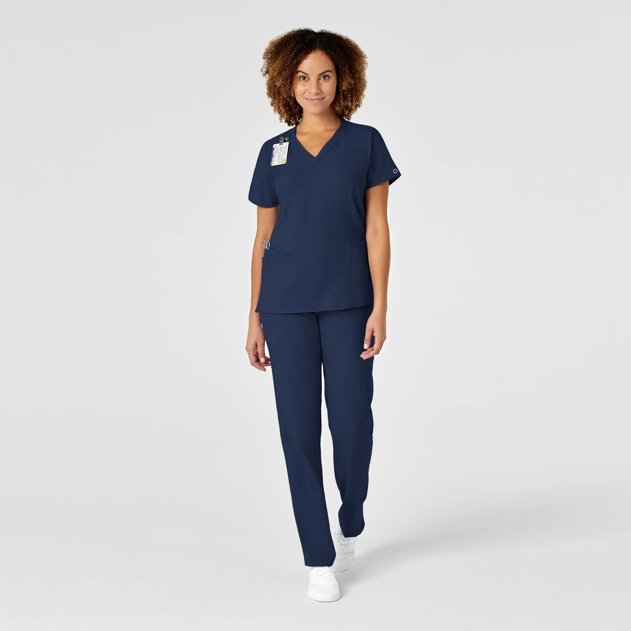 W123 Women's Mock Wrap Scrub Top - Navy