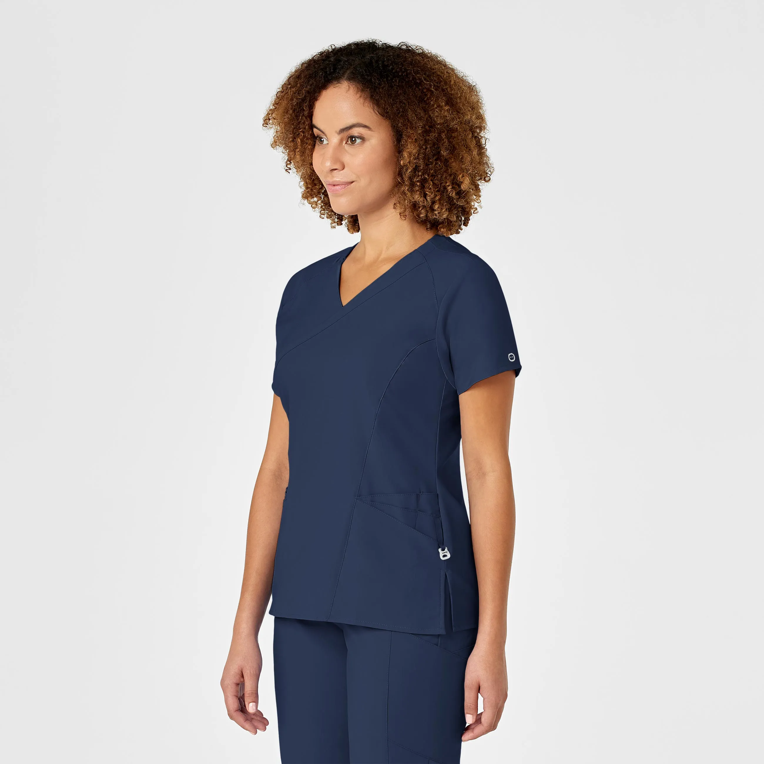 W123 Women's Mock Wrap Scrub Top - Navy