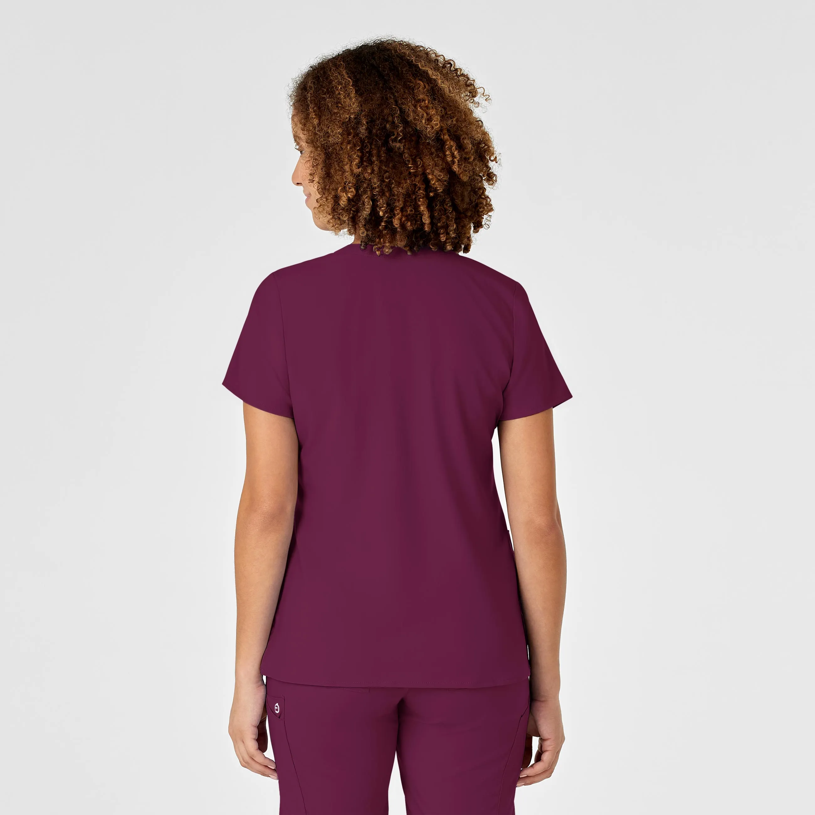 W123 Women's Mock Wrap Scrub Top - Wine