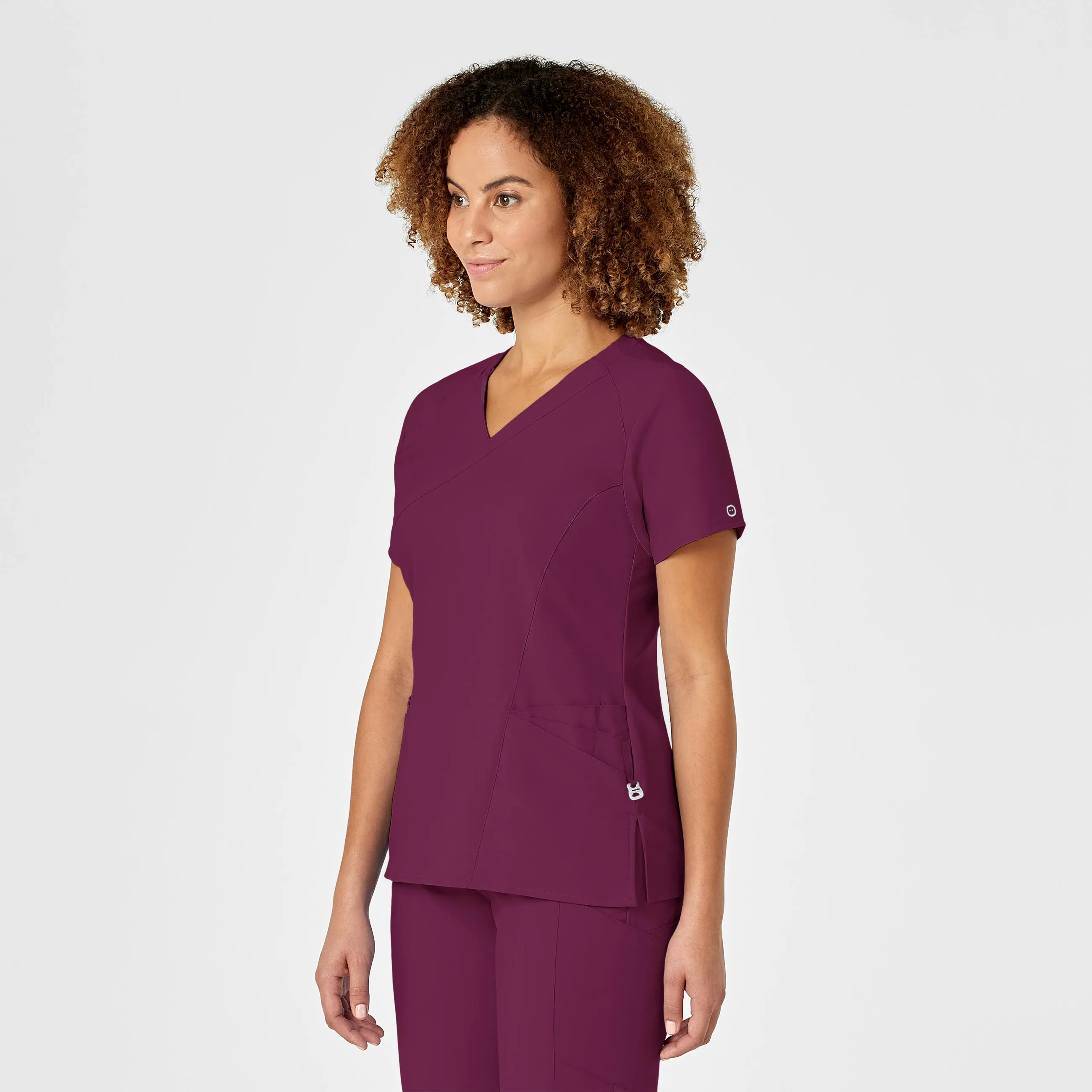 W123 Women's Mock Wrap Scrub Top - Wine