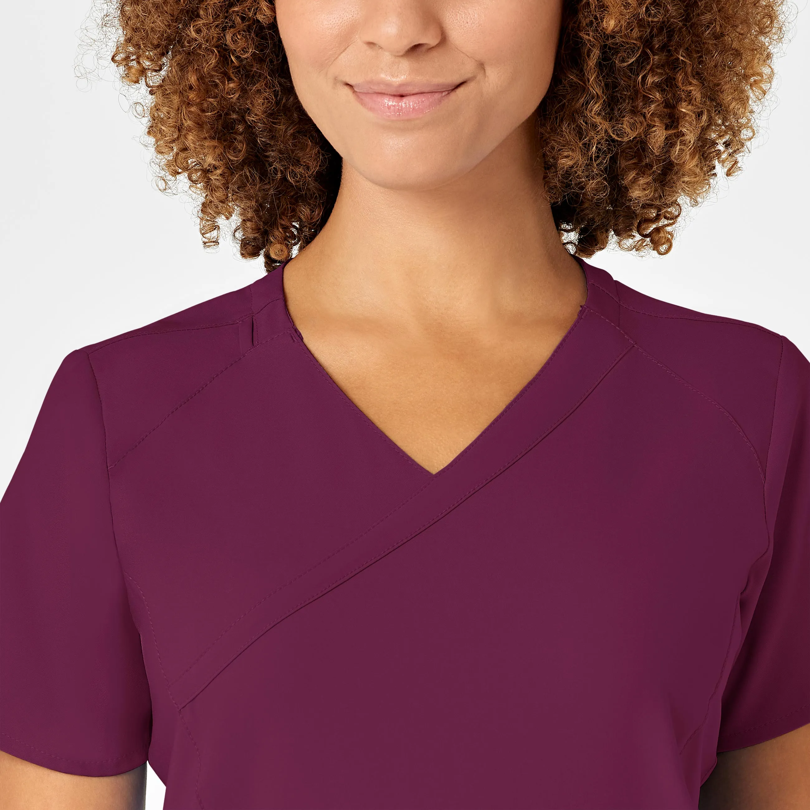 W123 Women's Mock Wrap Scrub Top - Wine