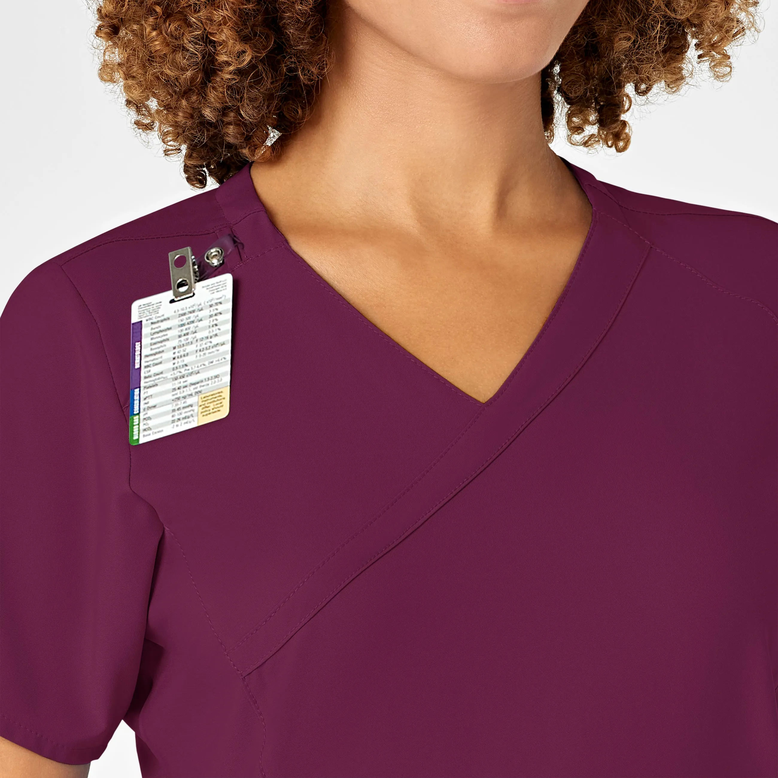 W123 Women's Mock Wrap Scrub Top - Wine