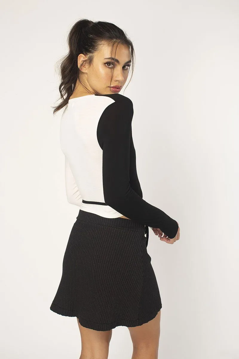 White/Black Blocked Wrap Top