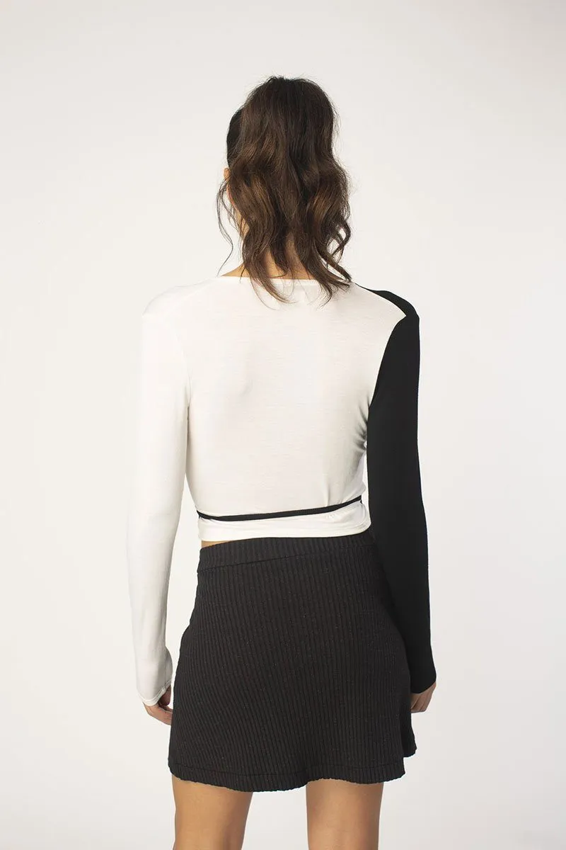 White/Black Blocked Wrap Top