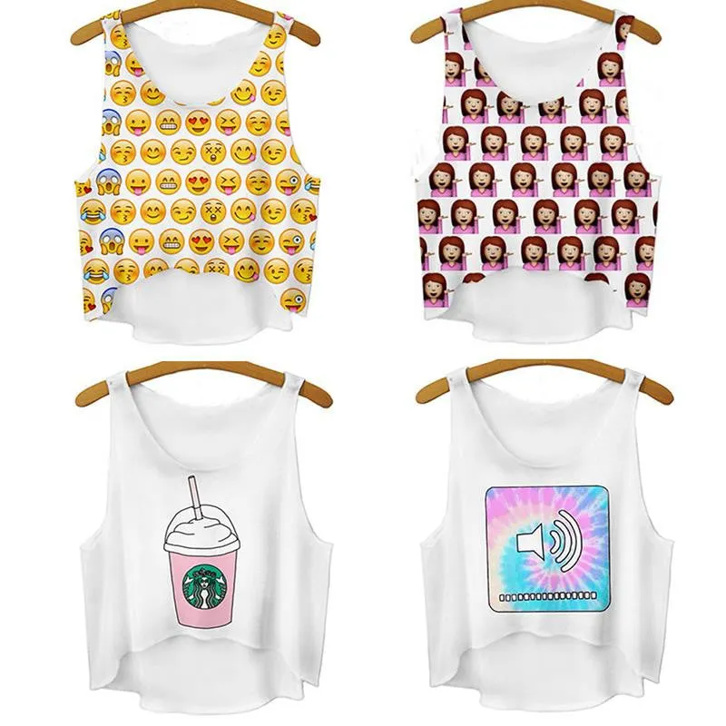 women vest crop tops t-Shirts sexy girls emoji print tops 3d print sleeveless tank tops SM6