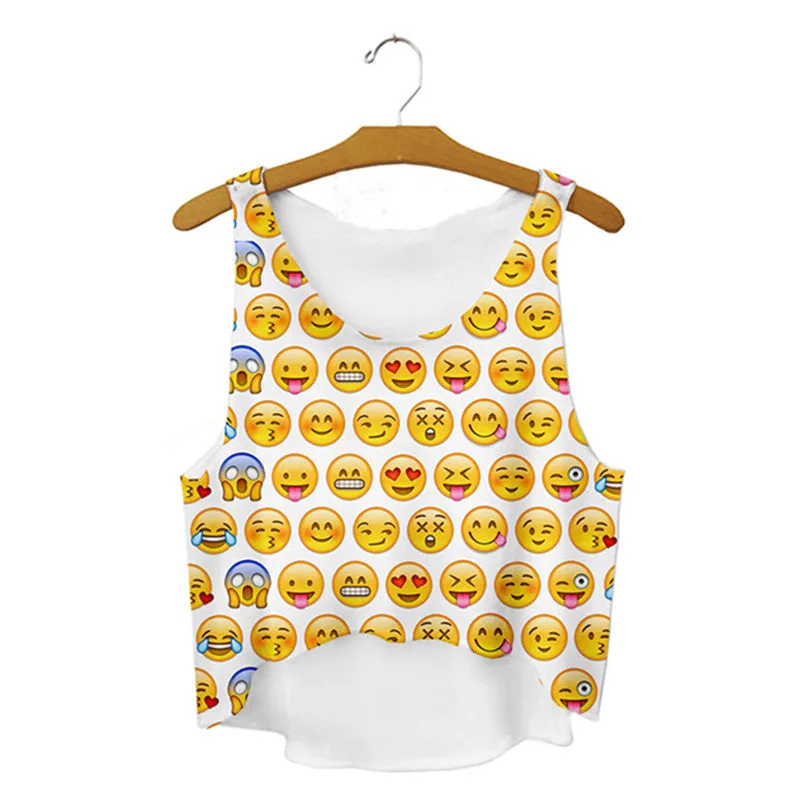 women vest crop tops t-Shirts sexy girls emoji print tops 3d print sleeveless tank tops SM6