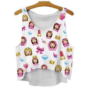 women vest crop tops t-Shirts sexy girls emoji print tops 3d print sleeveless tank tops SM6