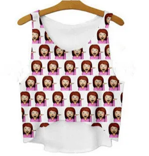 women vest crop tops t-Shirts sexy girls emoji print tops 3d print sleeveless tank tops SM6