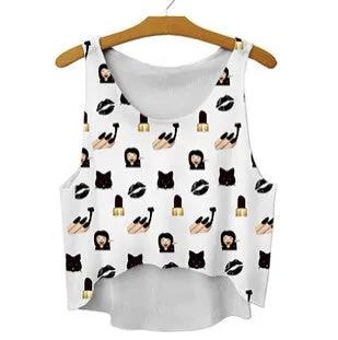 women vest crop tops t-Shirts sexy girls emoji print tops 3d print sleeveless tank tops SM6