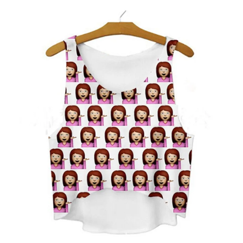 women vest crop tops t-Shirts sexy girls emoji print tops 3d print sleeveless tank tops SM6