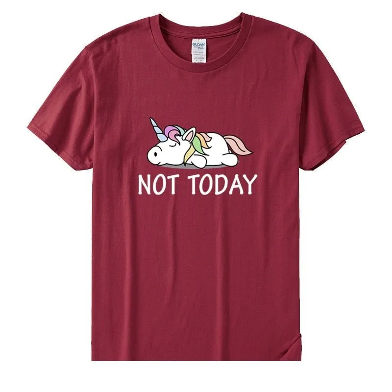 Women's Funny Not Today Unicorn Size Cotton Short Sleeve T-Shirt