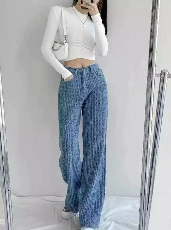 Women's Jeans Wide Leg Pants Women's High Waist Casual Straight Pants Women's Free Shipping Retro High Waist Trousers Fashi