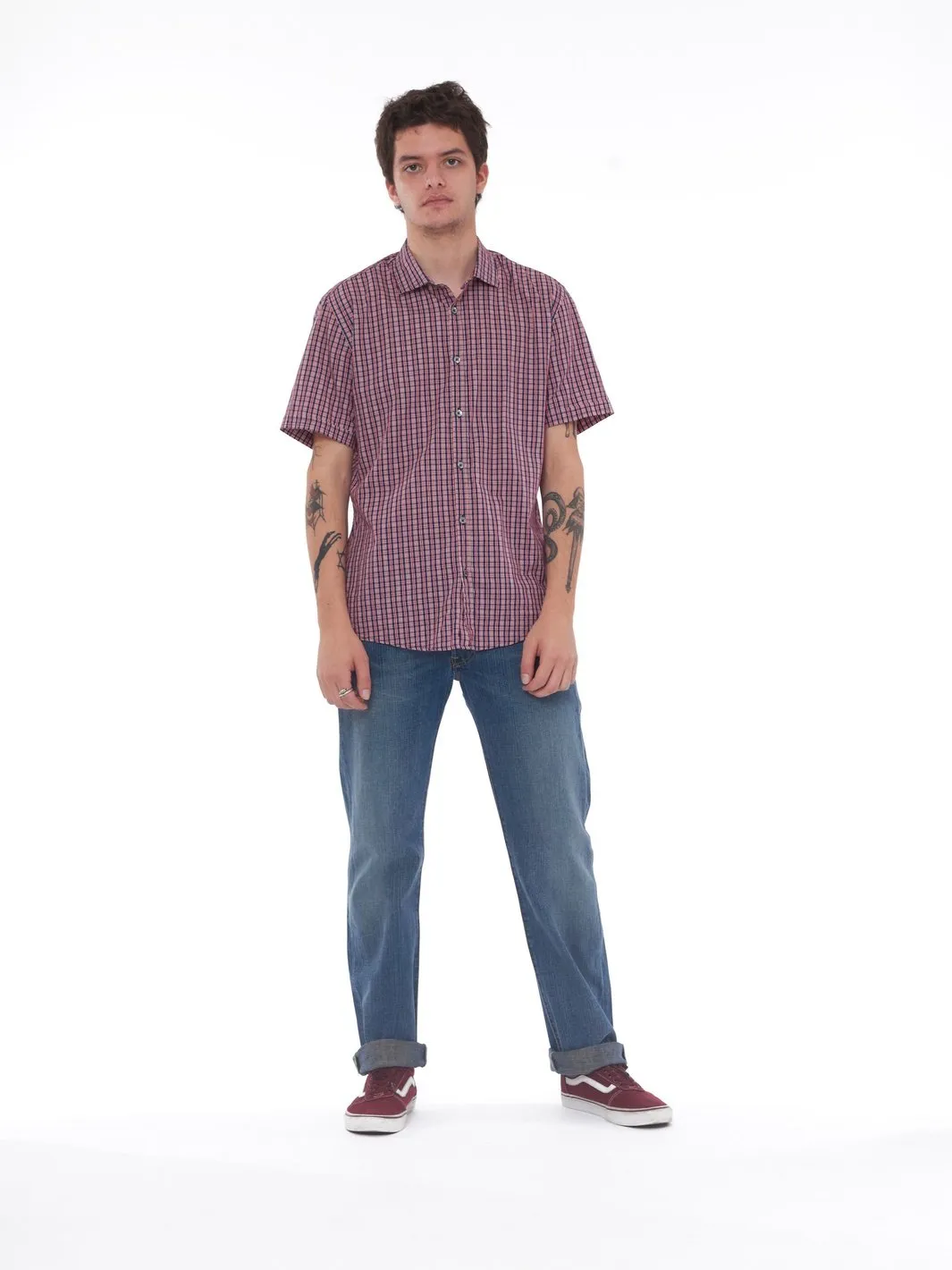 Y2K cotton short-sleeved cotton shirt with check-pattern