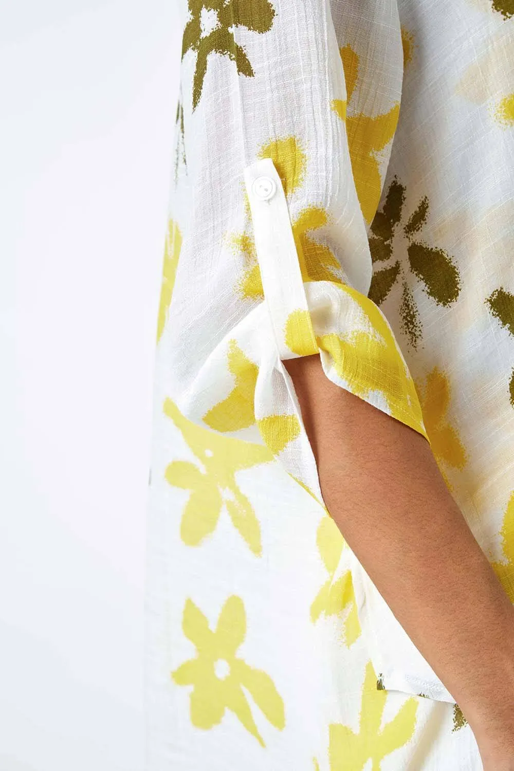 Yellow Floral Print Wrap Hem Tunic Top | Roman UK