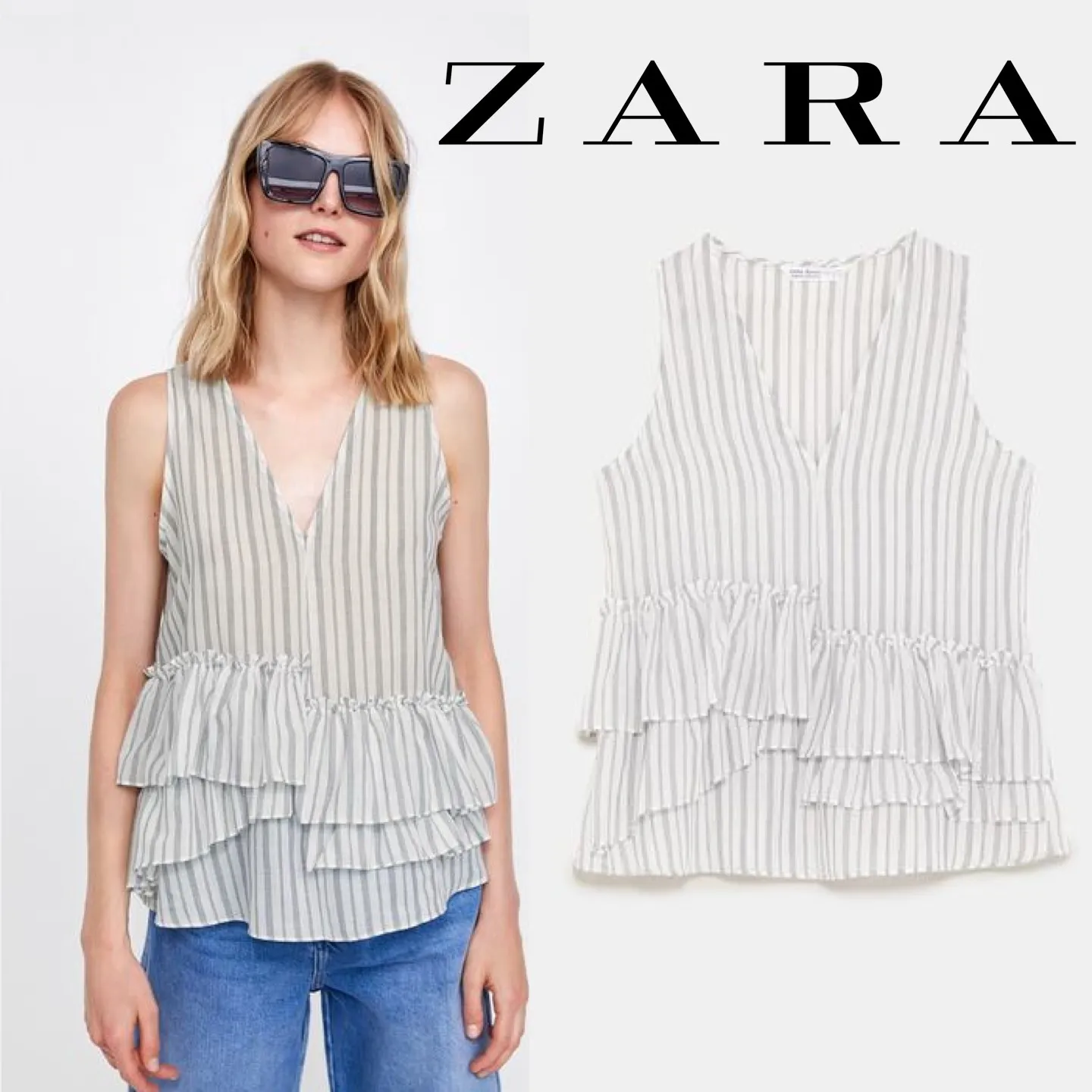 ZARA  |Short Stripes Sleeveless Cotton Elegant Style