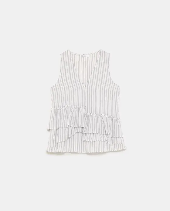 ZARA  |Short Stripes Sleeveless Cotton Elegant Style