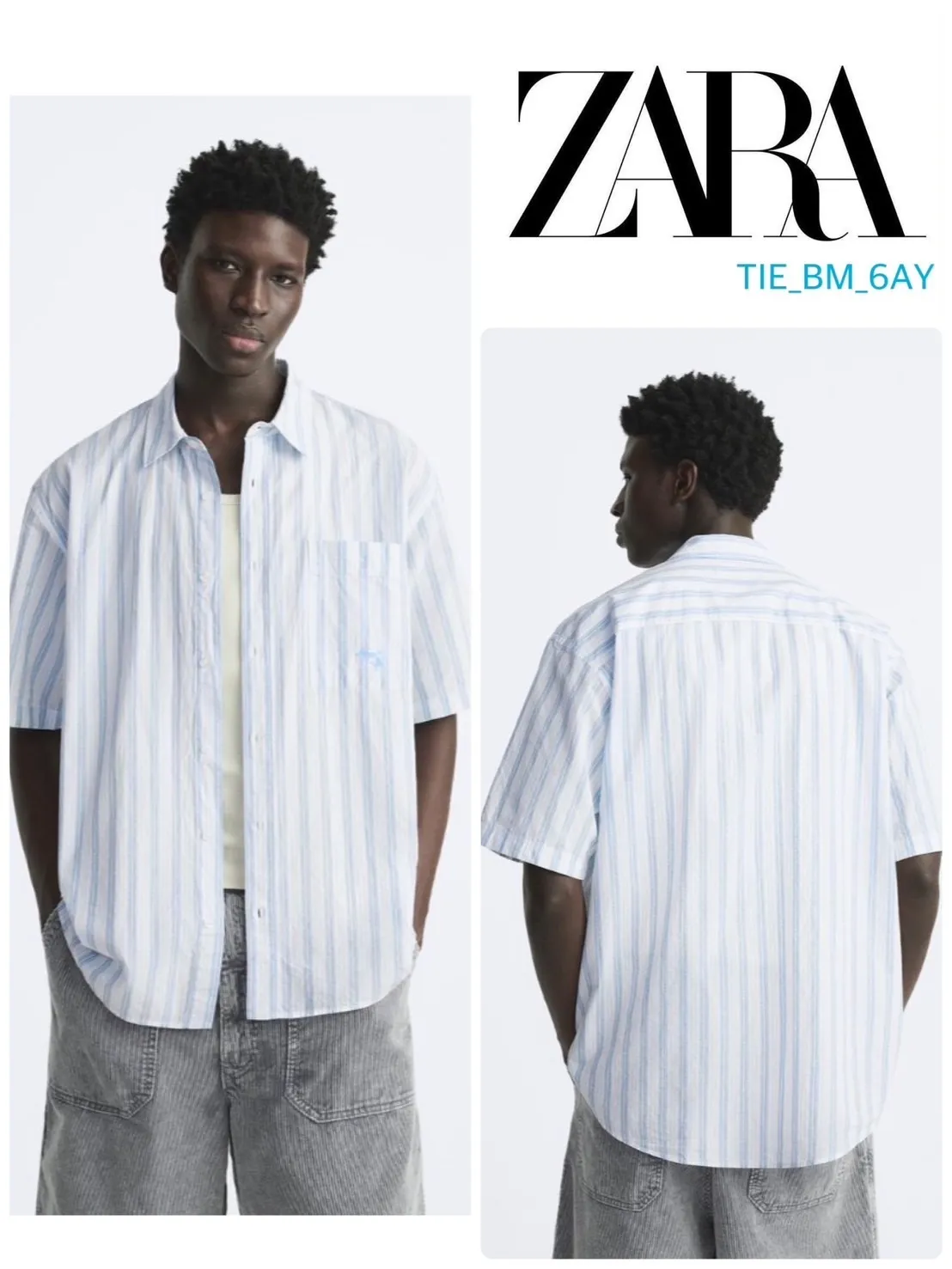 ZARA  |Stripes Cotton Short Sleeves Shirts