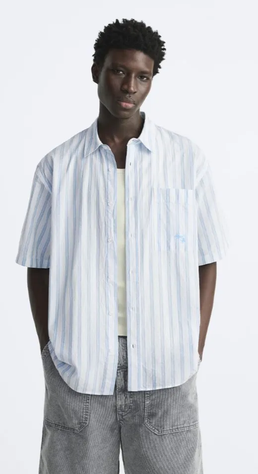 ZARA  |Stripes Cotton Short Sleeves Shirts