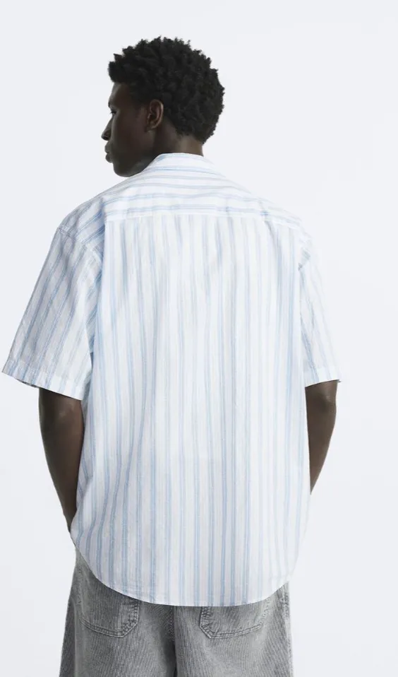 ZARA  |Stripes Cotton Short Sleeves Shirts