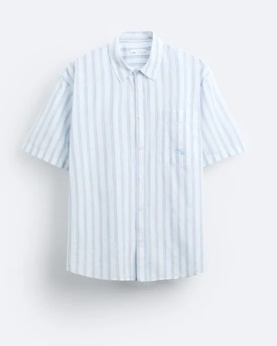 ZARA  |Stripes Cotton Short Sleeves Shirts