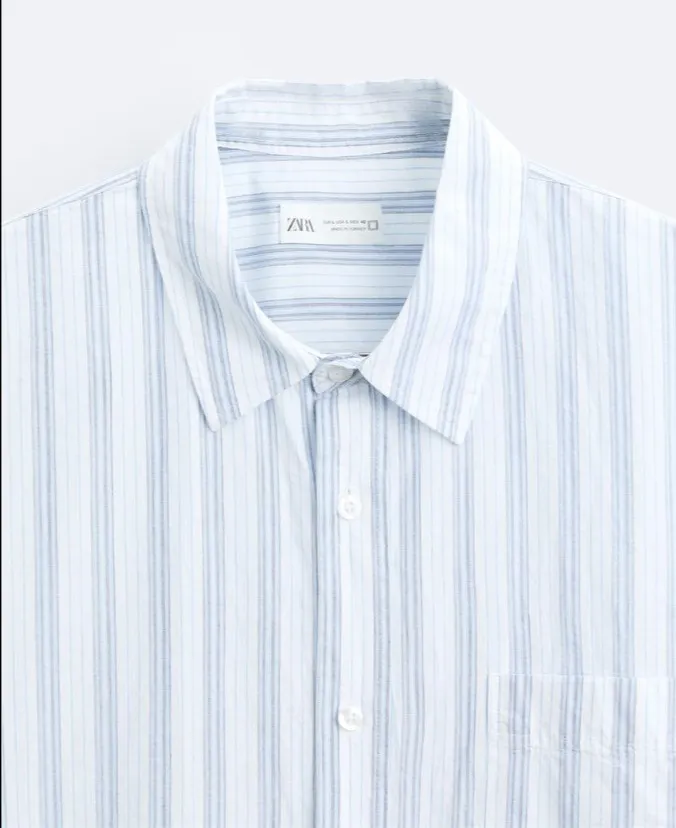 ZARA  |Stripes Cotton Short Sleeves Shirts