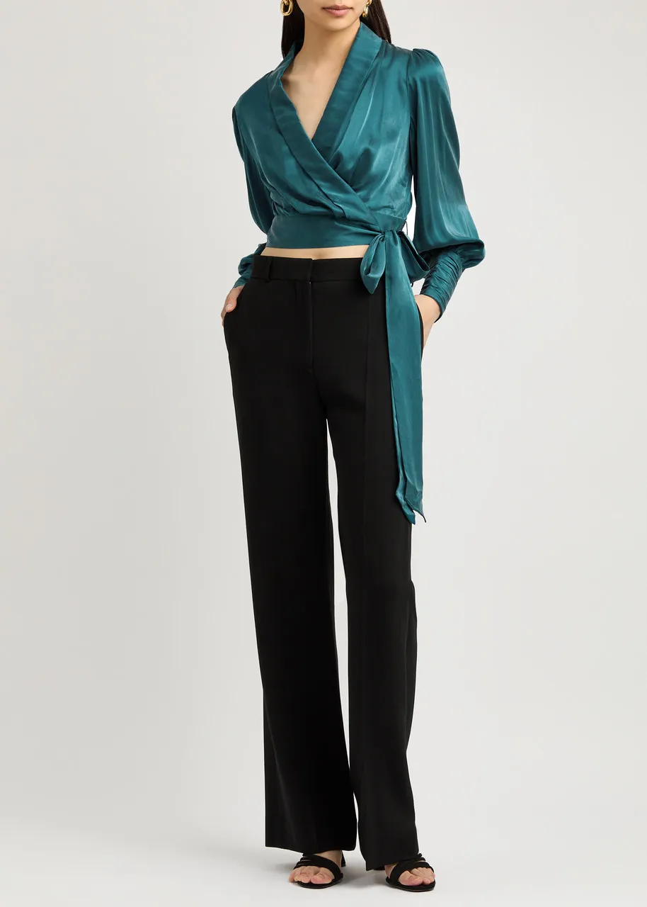 ZIMMERMANN Cropped washed silk wrap top  -                         -                     -                