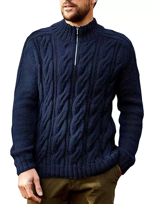 Zipper Half Turtleneck Men Sweater