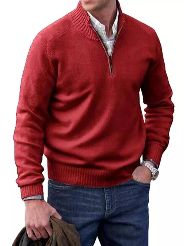 Zipper Lapel Long-Sleeved Men Turtleneck Sweater