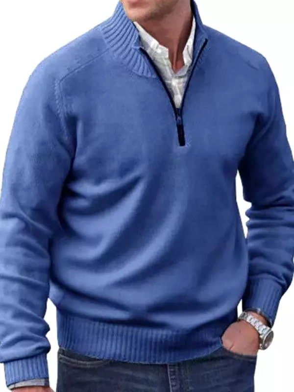 Zipper Lapel Long-Sleeved Men Turtleneck Sweater