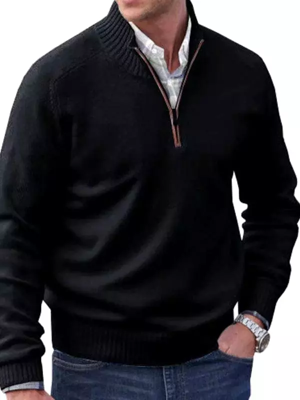 Zipper Lapel Long-Sleeved Men Turtleneck Sweater